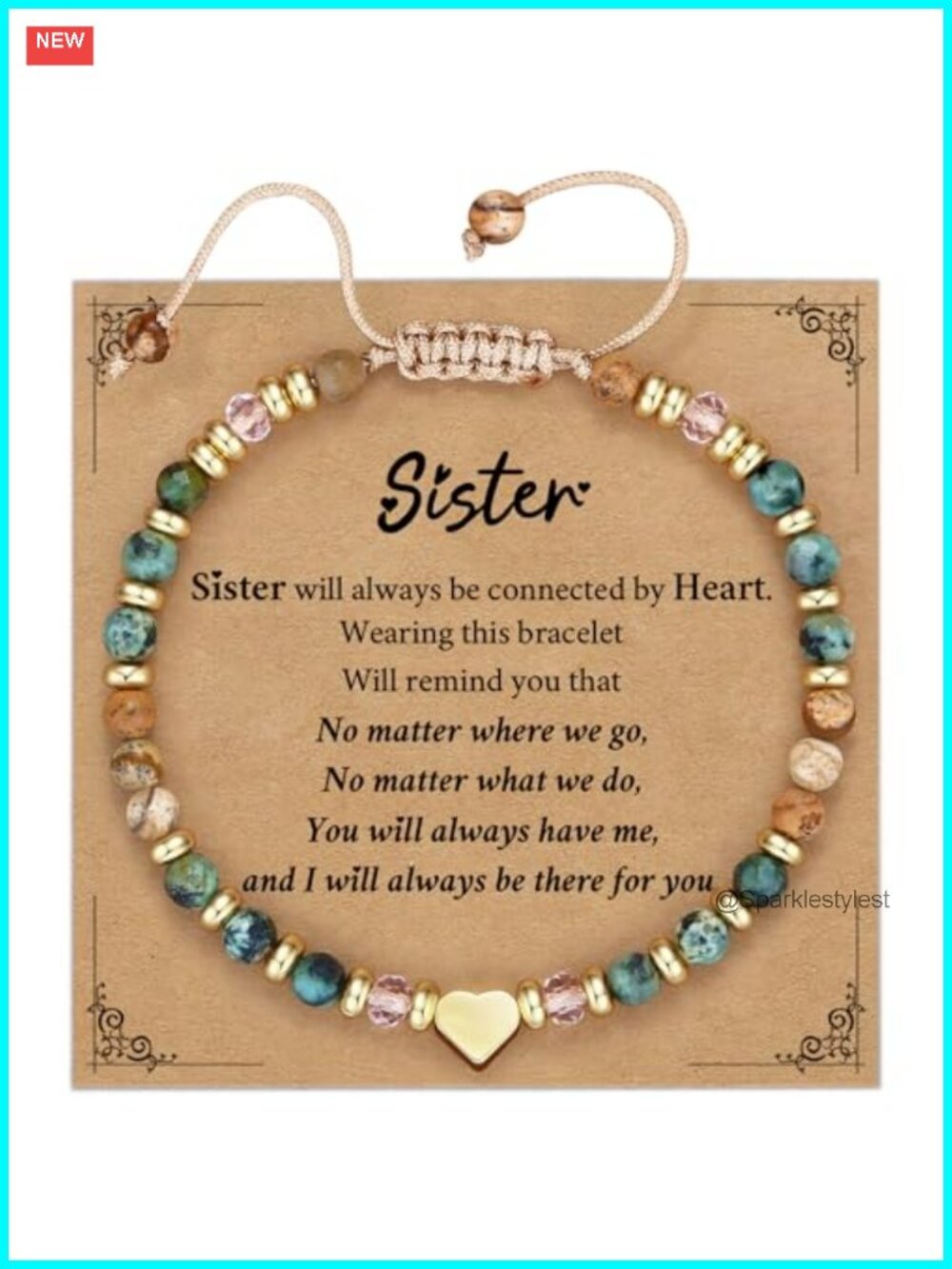 Heart Charm Beaded Bracelet Gift for Women Sister